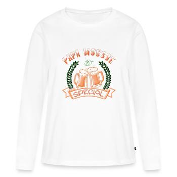 Papa mousse spécial amoureux des bières - T-shirt manches longues Premium bio Femme - blanc - Devant - Julia (174cm)