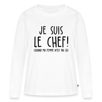 je suis le chef / humour époux / humour mari - T-shirt manches longues Premium bio Femme - blanc - Devant - Julia (174cm)