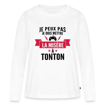 je dois mettre la misère à tonton / bébé gamer - T-shirt manches longues Premium bio Femme - blanc - Devant - Julia (174cm)