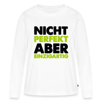 Pas parfait mais unique - T-shirt manches longues Premium bio Femme - blanc - Devant - Julia (174cm)