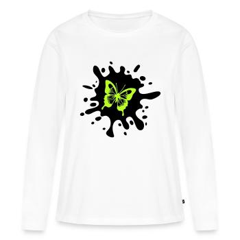 Papillon éclaboussures de couleur - T-shirt manches longues Premium bio Femme - blanc - Devant - Julia (174cm)