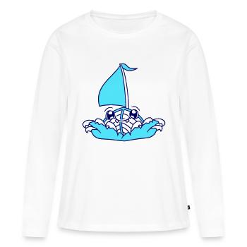 mignon drôle bateau vagues voile visage souriant - T-shirt manches longues Premium bio Femme - blanc - Devant - Julia (174cm)