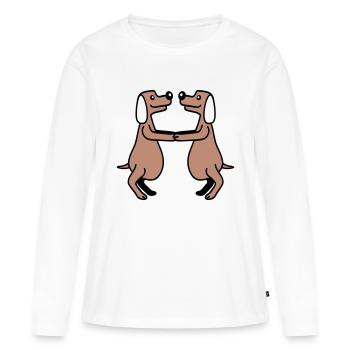 2 chiens gros ventre en surpoids dansant ensemble - T-shirt manches longues Premium bio Femme - blanc - Devant - Julia (174cm)