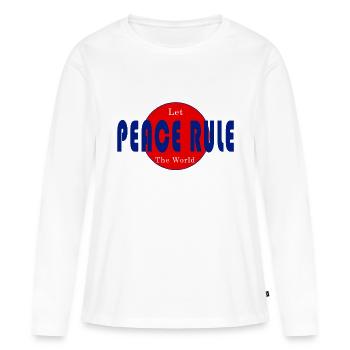 Möge Frieden über die Welt herrschen - Frauen Premium Bio Langarmshirt - Weiß - Vorne - Julia (174cm)