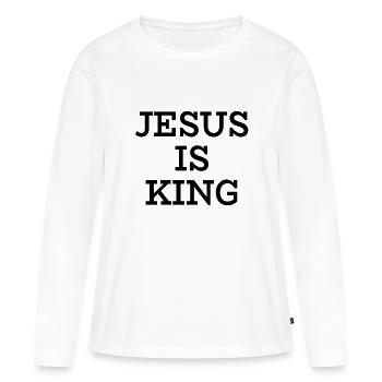 Jesus ist King - Jesus ist König - Gott - Frauen Premium Bio Langarmshirt - Weiß - Vorne - Julia (174cm)