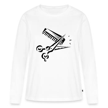 Sissors & peigne - T-shirt manches longues Premium bio Femme - blanc - Devant - Julia (174cm)