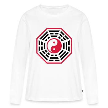 Pakua | I Ching YIN & YANG & - T-shirt manches longues Premium bio Femme - blanc - Devant - Julia (174cm)