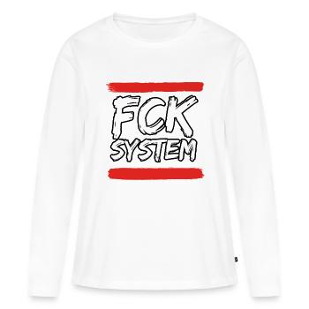 FCK SYSTEM - Frauen Premium Bio Langarmshirt - Weiß - Vorne - Julia (174cm)