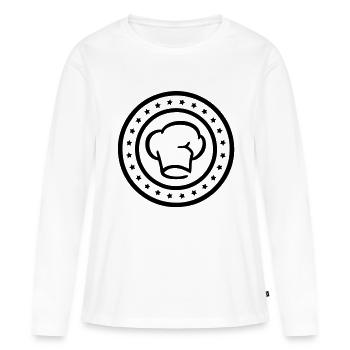 Chapeau de chef emblème - T-shirt manches longues Premium bio Femme - blanc - Devant - Julia (174cm)