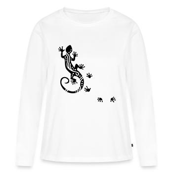 Gecko courant Ethno - T-shirt manches longues Premium bio Femme - blanc - Devant - Julia (174cm)