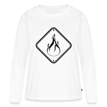 panneau d'avertissement bouclier attention prudence danger feu - T-shirt manches longues Premium bio Femme - blanc - Devant - Julia (174cm)