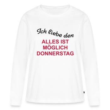 Tout est possible jeudi - T-shirt manches longues Premium bio Femme - blanc - Devant - Julia (174cm)