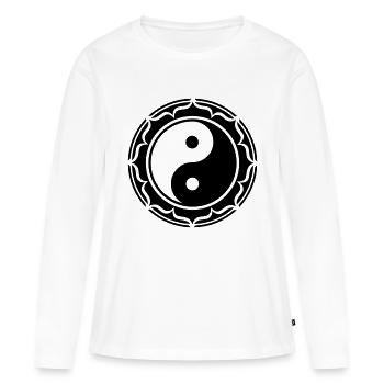 Yin Yang Lotus, symbole chinois, Tao, Art martiaux - T-shirt manches longues Premium bio Femme - blanc - Devant - Julia (174cm)