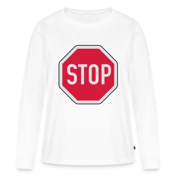 Stop - Frauen Premium Bio Langarmshirt - Weiß - Vorne - Julia (174cm)