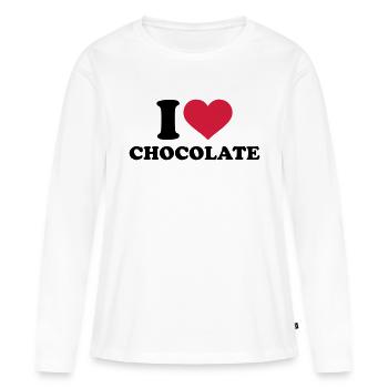 Schokolade - Frauen Premium Bio Langarmshirt - Weiß - Vorne - Julia (174cm)