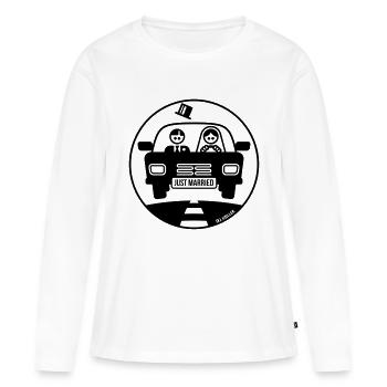 Juste marié – Lune de miel (1C) - T-shirt manches longues Premium bio Femme - blanc - Devant - Julia (174cm)