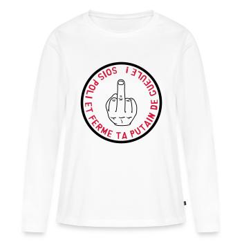 Ferme ta Gueule / Humour / Insulte / Doigt / Drole - T-shirt manches longues Premium bio Femme - blanc - Devant - Julia (174cm)