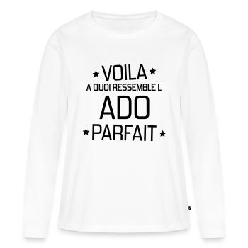 adolescent / enfant / ado / adolescente - T-shirt manches longues Premium bio Femme - blanc - Devant - Julia (174cm)