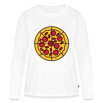coupé morceaux morceaux pizza rond grand dessin an - T-shirt manches longues Premium bio Femme - blanc - Devant - Julia (174cm)