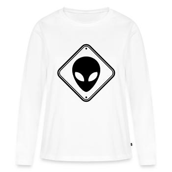 Warnung Alien Hinweis - Frauen Premium Bio Langarmshirt - Weiß - Vorne - Julia (174cm)