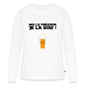 Moi la pression je la bois! - T-shirt manches longues Premium bio Femme - blanc - Devant - Julia (174cm)