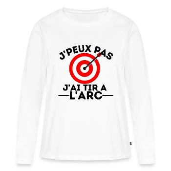 Je peux pas j'ai tir à l arc : t-shirt tir sportif - T-shirt manches longues Premium bio Femme - blanc - Devant - Julia (174cm)