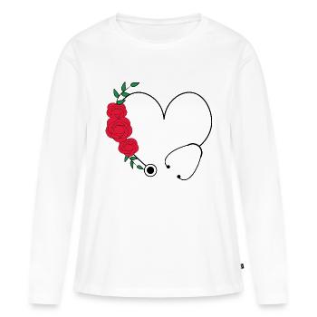 Floral Stethoscope Nurse - T-shirt manches longues Premium bio Femme - blanc - Devant - Julia (174cm)