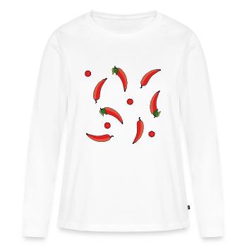 lecker appetitliches Chilli Muster - Frauen Premium Bio Langarmshirt - Weiß - Vorne - Julia (174cm)