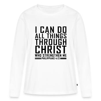 Philipper 4:13 Bibel Vers Cool Christian Shirts - Frauen Premium Bio Langarmshirt - Weiß - Vorne - Julia (174cm)