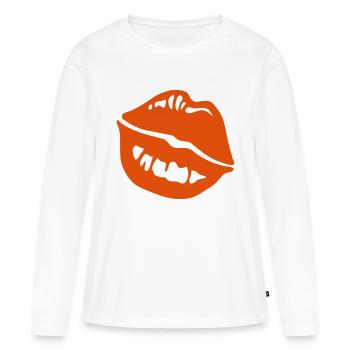 bouche levre bisous - T-shirt manches longues Premium bio Femme - blanc - Devant - Julia (174cm)