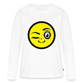 fille clin oeil sourire smiley - T-shirt manches longues Premium bio Femme - blanc - Devant - Julia (174cm)