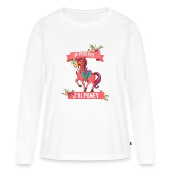 Humour Cheval femme Fille Chevaux equitation - T-shirt manches longues Premium bio Femme - blanc - Devant - Julia (174cm)