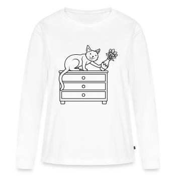 Vase à fleurs renversé sur un chat maléfique - T-shirt manches longues Premium bio Femme - blanc - Devant - Julia (174cm)