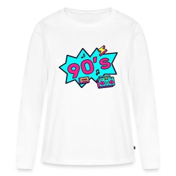 Années 90 années 90 années quatre-vingt-dix quatre-vingt-dix-vingt-dix années quatre-vingt-dix - T-shirt manches longues Premium bio Femme - blanc - Devant - Julia (174cm)