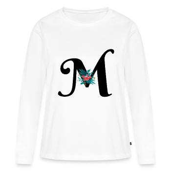 lettre M fleuris - T-shirt manches longues Premium bio Femme - blanc - Devant - Julia (174cm)