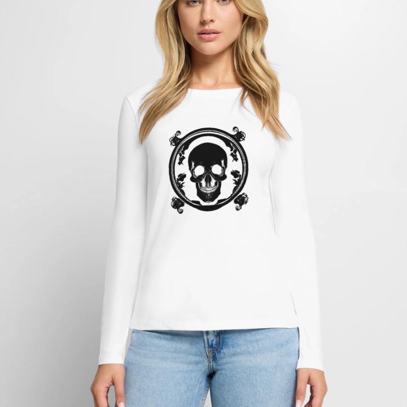 Halloween- oder Horror- Totenschädel mit Ornamente Frauen Premium Bio Langarmshirt
