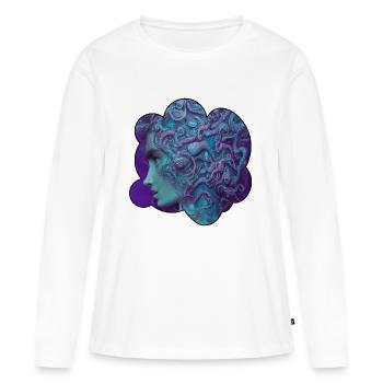 Divinité bleu profond - T-shirt manches longues Premium bio Femme - blanc - Devant - Julia (174cm)