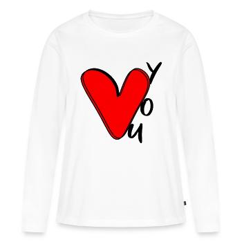 cœur rouge amour couple cadeau saint valentin - T-shirt manches longues Premium bio Femme - blanc - Devant - Julia (174cm)
