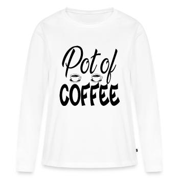 Pot de café - T-shirt manches longues Premium bio Femme - blanc - Devant - Julia (174cm)