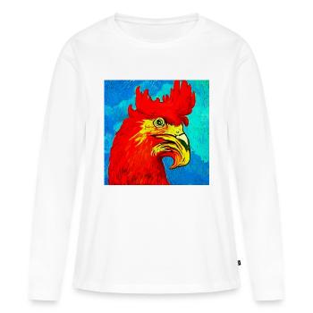 Illustration d’un coq, dans le style Van Gogh - T-shirt manches longues Premium bio Femme - blanc - Devant - Julia (174cm)