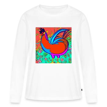 Illustration d’un coq, dans un style abstrait - T-shirt manches longues Premium bio Femme - blanc - Devant - Julia (174cm)