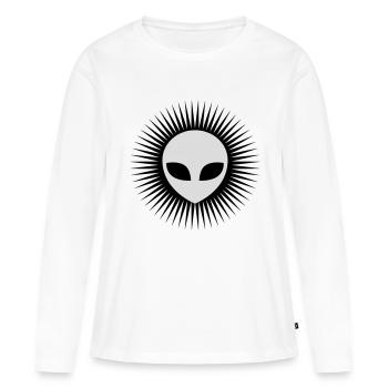 Strahlen Alien Kopf grau - Frauen Premium Bio Langarmshirt - Weiß - Vorne - Julia (174cm)