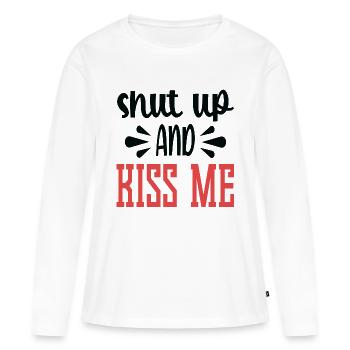 Tais-toi et embrasse-moi - T-shirt manches longues Premium bio Femme - blanc - Devant - Julia (174cm)