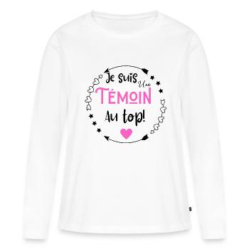 Je suis une témoin au top - T-shirt manches longues Premium bio Femme - blanc - Devant - Julia (174cm)