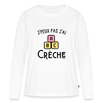 je peux pas j'ai crèche - T-shirt manches longues Premium bio Femme - blanc - Devant - Julia (174cm)