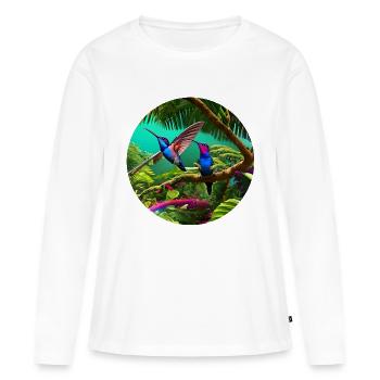 Les colibris dans la forêt tropicale dans l’art numérique - T-shirt manches longues Premium bio Femme - blanc - Devant - Julia (174cm)