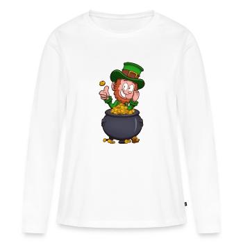Leprechaun avec pot d’or - T-shirt manches longues Premium bio Femme - blanc - Devant - Julia (174cm)