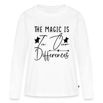 La magie est dans nos différences - T-shirt manches longues Premium bio Femme - blanc - Devant - Julia (174cm)