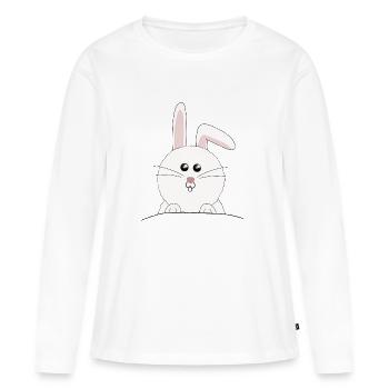 Lapin blanc et doux Pâques - T-shirt manches longues Premium bio Femme - blanc - Devant - Julia (174cm)