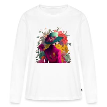 Model mit Hut und Blumen Geschenk - Frauen Premium Bio Langarmshirt - Weiß - Vorne - Julia (174cm)